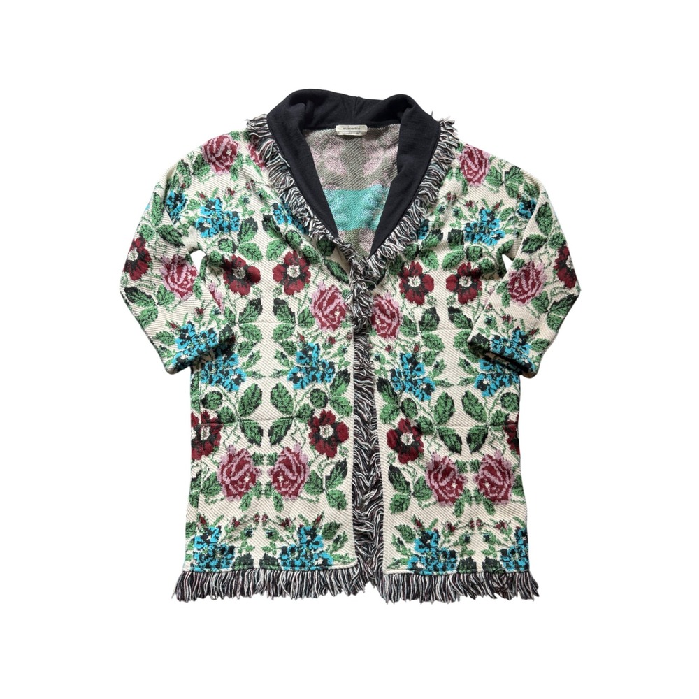 Aldomartins Anthropologie Boho Wool Blend Floral Fringe Duster Cardigan Tapestry